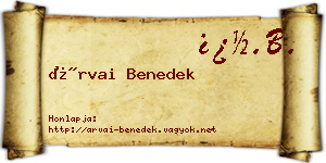 Árvai Benedek névjegykártya