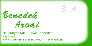 benedek arvai business card